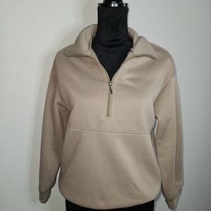 Beige Quarter-Zip Fleece Pullover